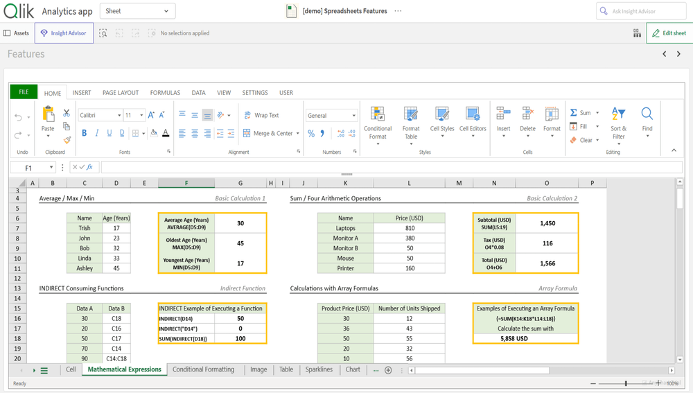 Qlik Sense における Excel のようなスプレッドシート機能