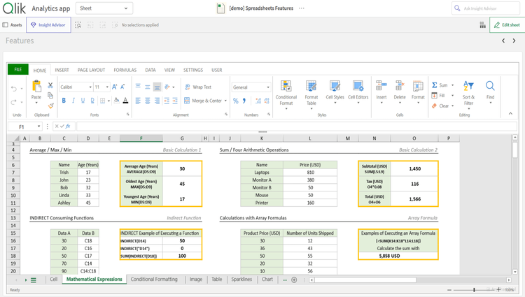 Qlik Sense における Excel のようなスプレッドシート機能